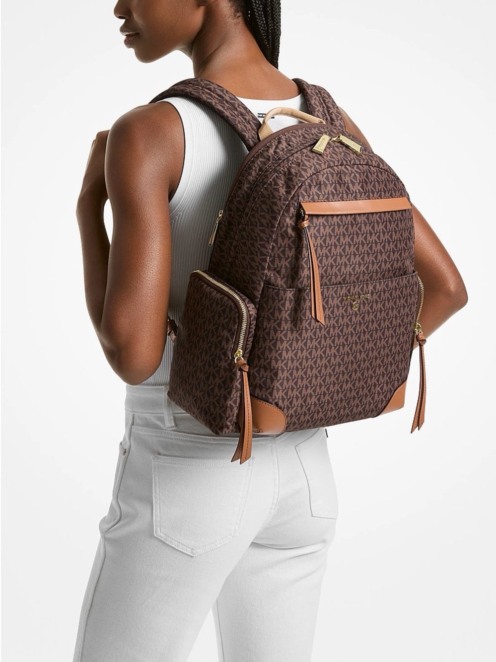 MICHAEL Michael Kors Prescott Large Woven Backpack Signature Logo Print NWOT